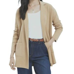 NWT LOFT Sweater Blazer Women's XS Petite Beige Neutral Open Collared Cotton